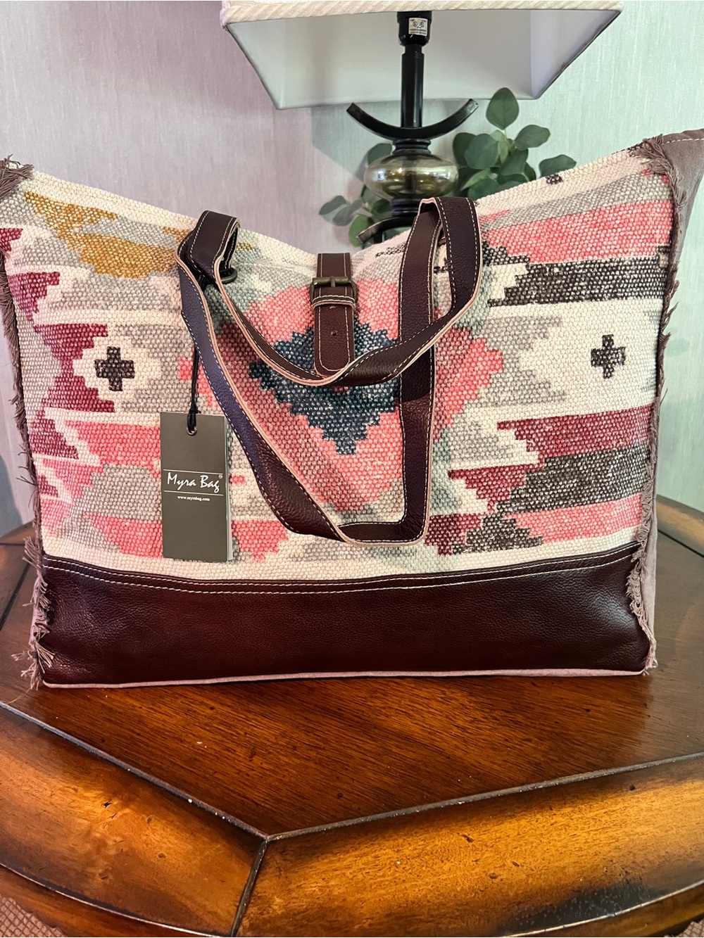 Myra Bag Bohemian, Aztec, woven tapestry leather weekender travel bag